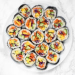 A plate of vegetable sushi.