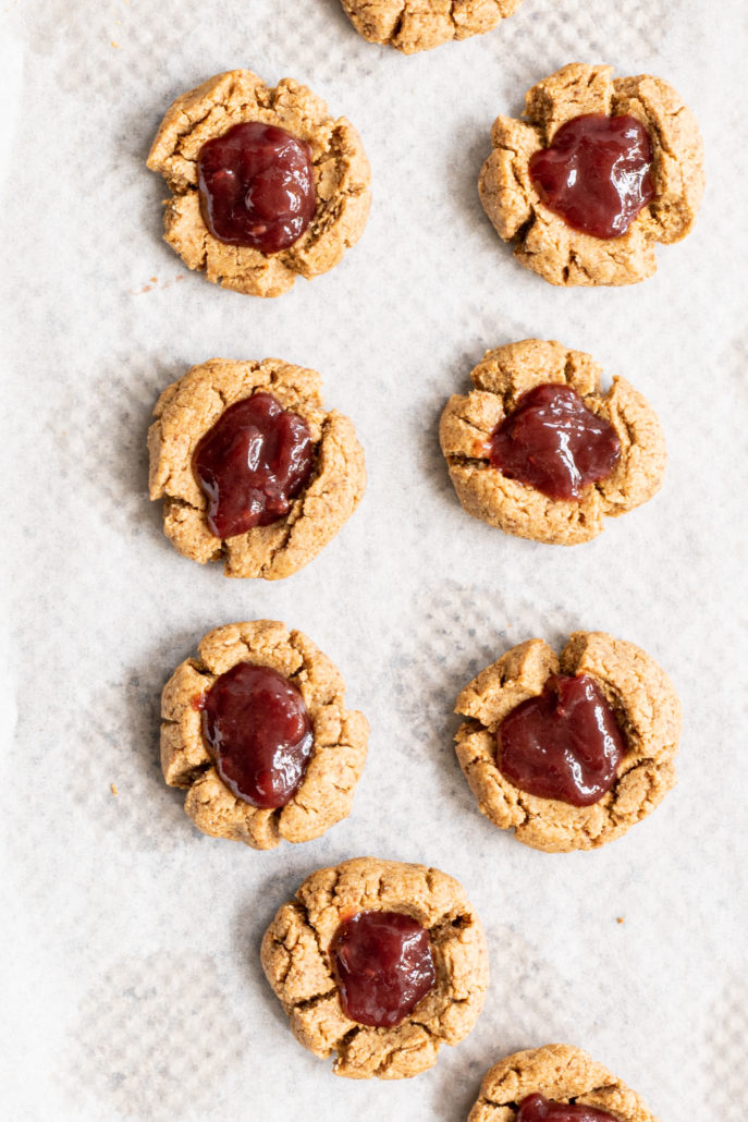 Vegan Peanut Butter and Jelly Thumbprint Cookies