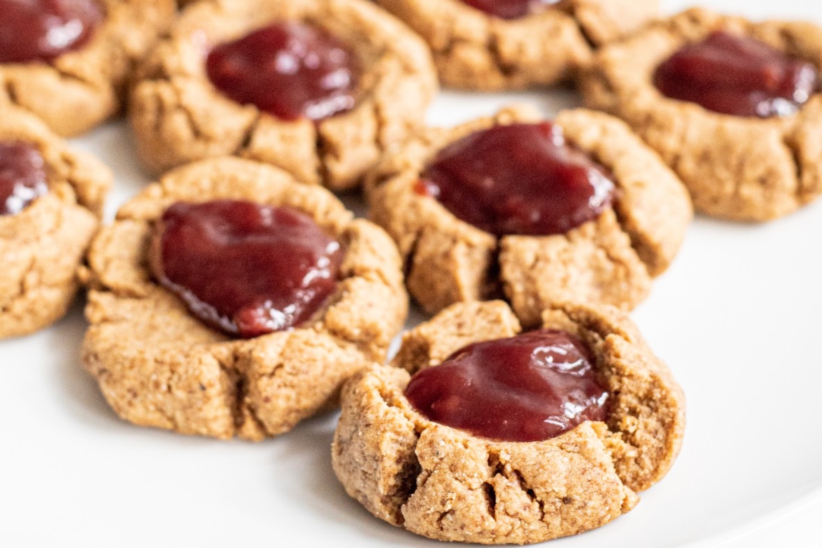 Vegan Peanut Butter and Jelly Thumbprint Cookies