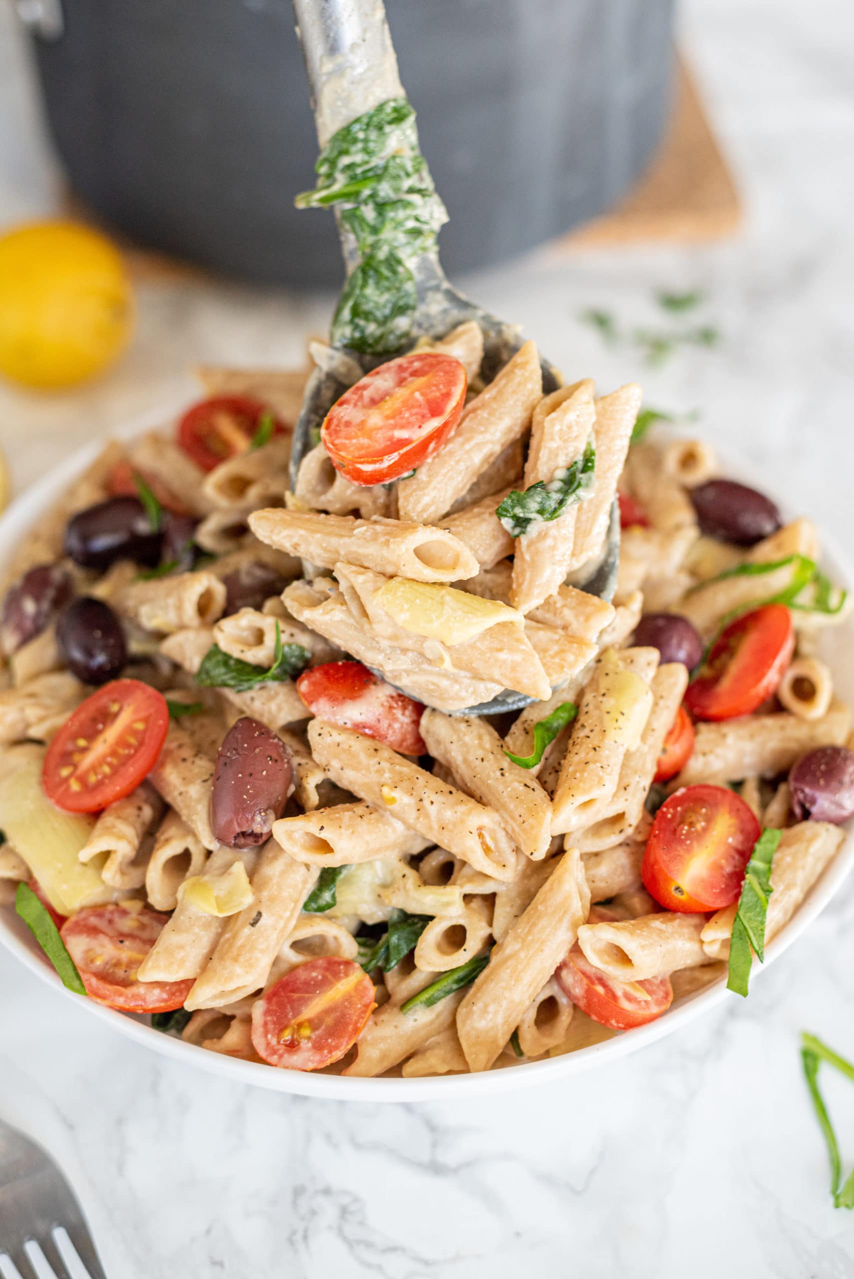 Creamy Vegan Hummus Pasta - HealthyGirl Kitchen