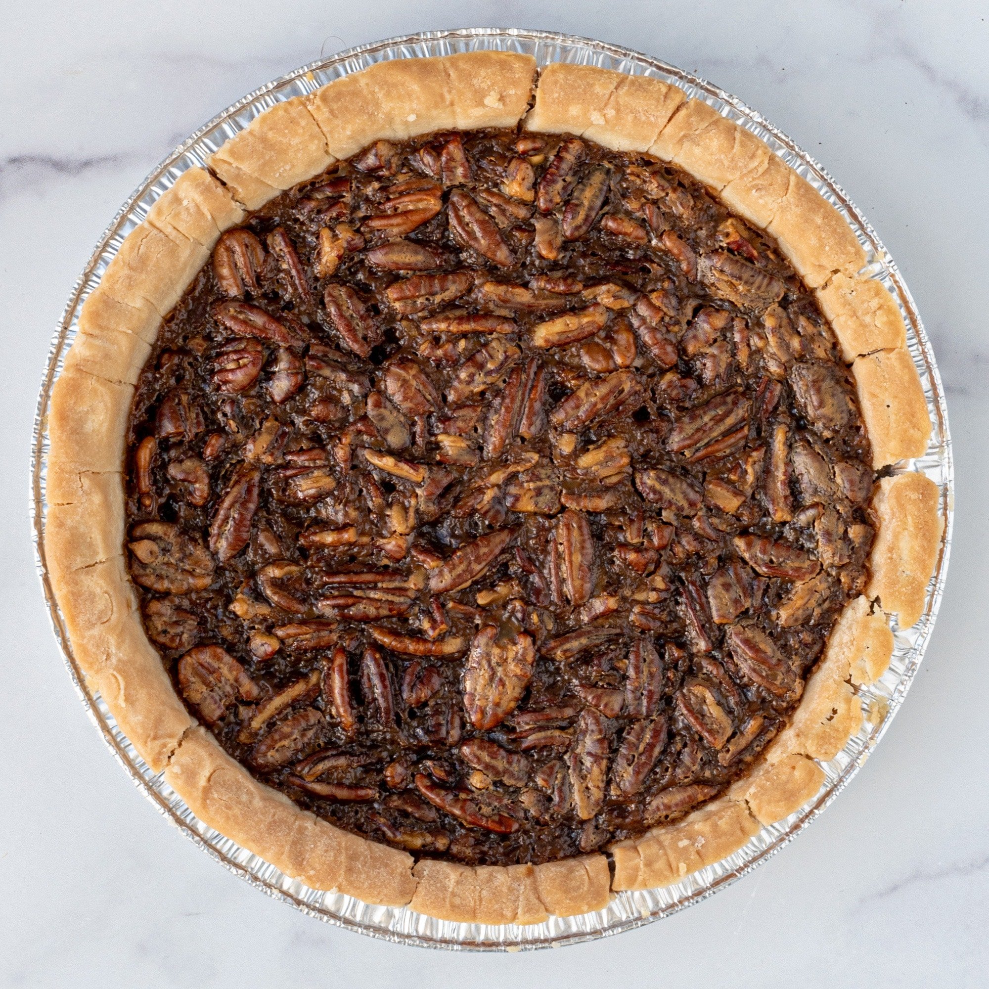 A baked pecan pie.