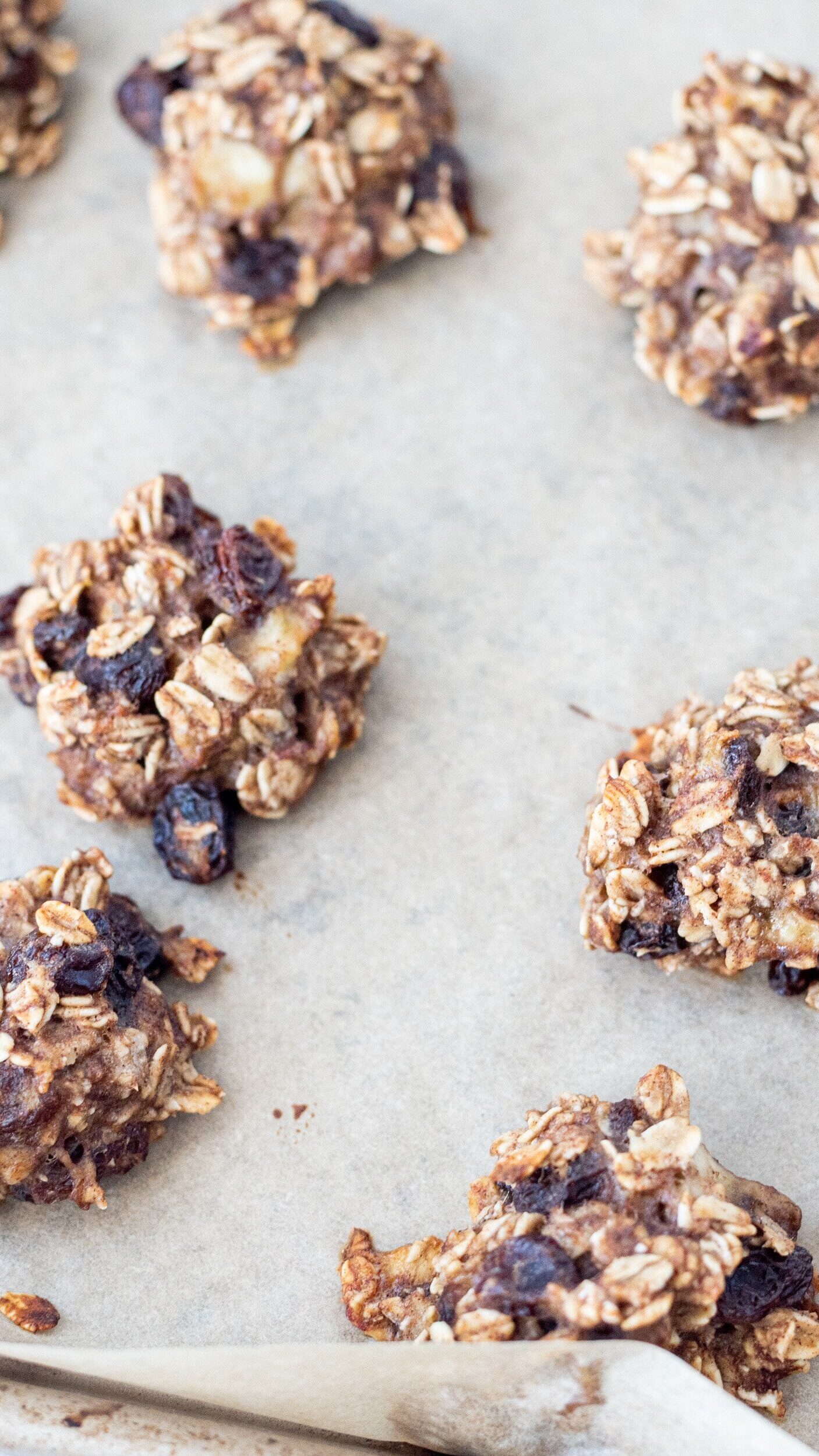 3-Ingredient Oatmeal Banana Bites on a baking sheet lined with parchment paper.